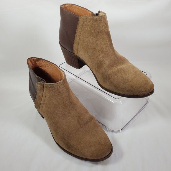 Madewell The Cait Ankle Boots Sz 7 Leather Suede Tan Brown Ankle Booties - Picture 2 of 9